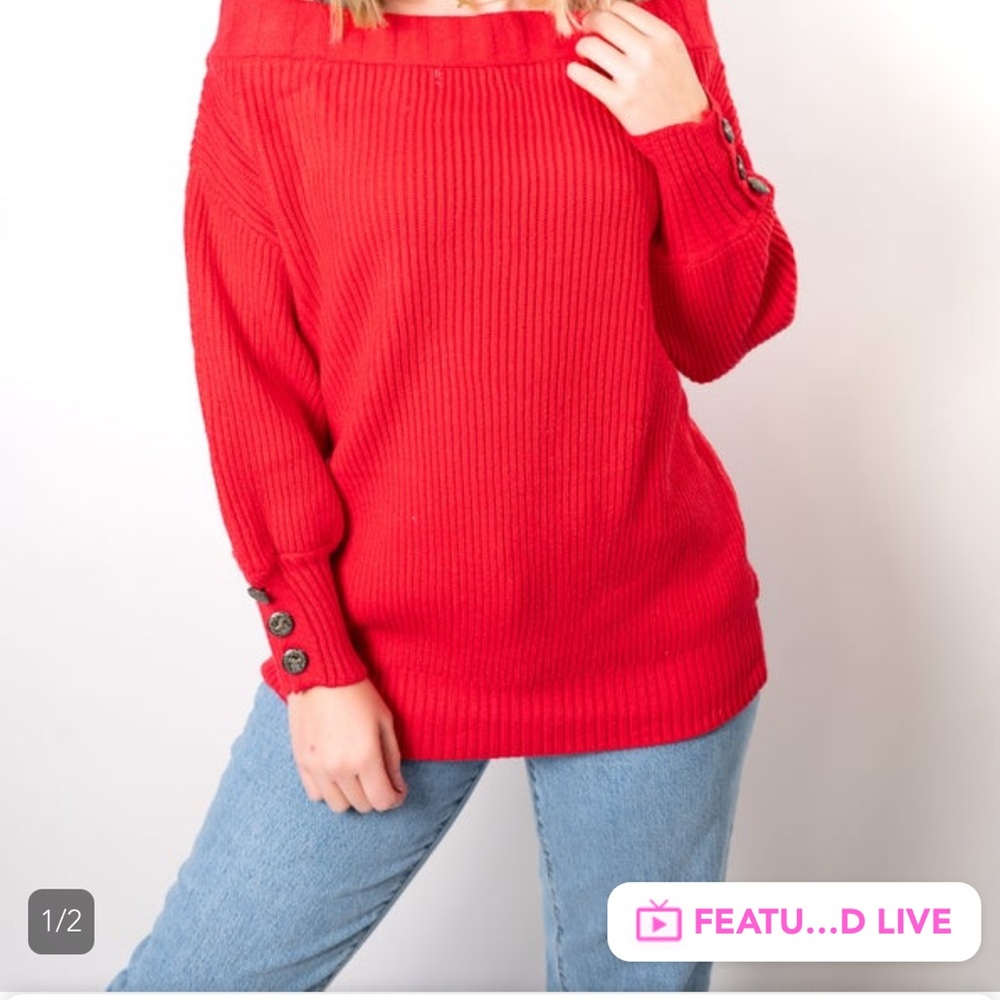 Off the shoulder red sweater